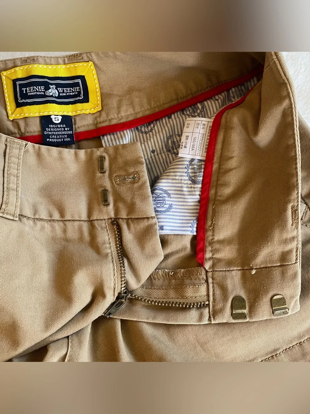 Khaki / Tan Cotton Trouser Mini Short Shorts -Mid Rise, Slant Pockets, 3” long - Picture 6 of 13